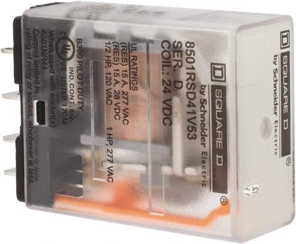 Square D - Electromechanical Plug-in General Purpose Relay - 12 Amp at 240 VAC, SPDT, 24 VDC - Caliber Tooling