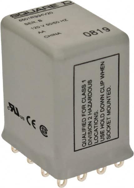 Square D - Electromechanical Plug-in General Purpose Relay - 5 Amp at 240 VAC, 4PDT, 240 VAC at 50/60 Hz - Caliber Tooling