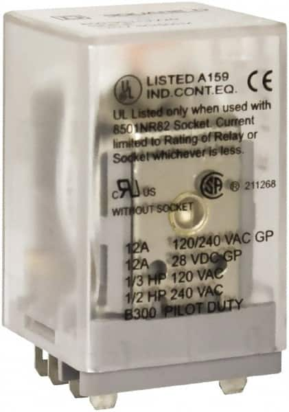 Square D - 1/2 hp at 240 Volt & 1/3 hp at 120 Volt, Electromechanical Spade General Purpose Relay - 6.6 Amp at 240 VAC, 3PDT, 110 VDC - Caliber Tooling