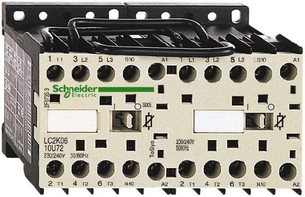 Schneider Electric - 3 Pole, 220 to 230 Coil VAC at 50/60 Hz, 6 Amp at 440 VAC, Reversible IEC Contactor - BS 5424, CSA, IEC 60947, NF C 63-110, RoHS Compliant, UL Listed, VDE 0660 - Caliber Tooling