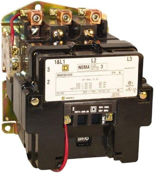 Square D - 3 Pole, 380 Coil VAC at 50 Hz, 90 Amp NEMA Contactor - Open Enclosure, 50 Hz at 380 VAC - Caliber Tooling