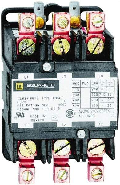 Square D - 3 Pole, 40 Amp Inductive Load, Definite Purpose Contactor - 50 Amp Resistive Rating - Caliber Tooling