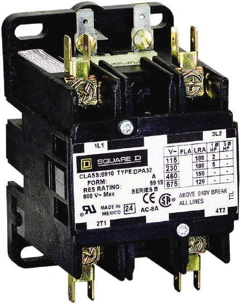 Square D - 2 Pole, 50 Amp Inductive Load, 110 Coil VAC at 50 Hz and 120 Coil VAC at 60 Hz, Definite Purpose Contactor - Phase 1 Hp:  10 at 230 VAC, 3 at 115 VAC, 65 Amp Resistive Rating, CE, CSA, UL Listed - Caliber Tooling