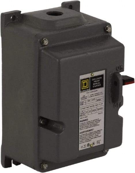 Square D - 3 Poles, 18 Amp, M-0 NEMA, Enclosed Pushbutton Manual Motor Starter - 3 hp at 200 to 230 VAC & 5 hp at 380 to 575 VAC, CSA, NEMA 7/9 & UL Listed - Caliber Tooling