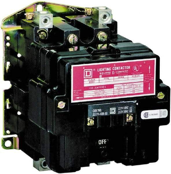 Square D - No Enclosure, 2 Pole, Electrically Held Lighting Contactor - 100 A (Tungsten), 440 VAC at 50 Hz, 480 VAC at 60 Hz - Caliber Tooling