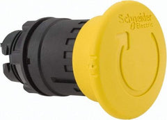 Schneider Electric - 22mm Mount Hole, Extended Mushroom Head, Pushbutton Switch Only - Round, Yellow Pushbutton, Nonilluminated, Maintained (MA) - Caliber Tooling