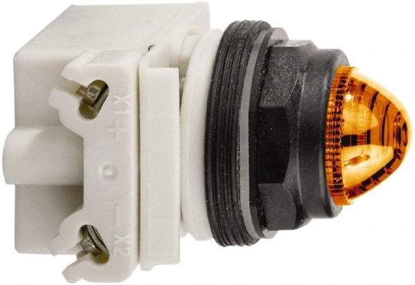 Schneider Electric - 120 VAC White Lens Incandescent Pilot Light - Round Lens, Screw Clamp Connector, 54mm OAL x 42mm Wide, Vibration Resistant - Caliber Tooling