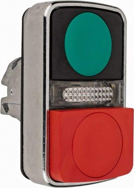 Schneider Electric - 22mm Mount Hole, Extended Straight, Flush, Pushbutton Switch Only - Rectangle, Green and Red Pushbutton, Illuminated, Momentary (MO), On-Off, Shock and Vibration Resistant - Caliber Tooling