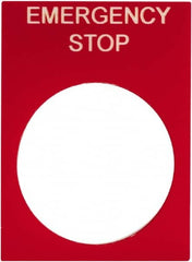 Schneider Electric - Rectangular, PVC Legend Plate - Emergency Stop - Red Background, White Letters, 22mm Hole Diameter, 30mm Wide x 40mm High - Caliber Tooling