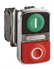 Schneider Electric - 22mm Mount Hole, Extended Straight, Flush, Pushbutton Switch Only - Rectangle, Green and Red Pushbutton, Illuminated, Momentary (MO), On-Off, Shock and Vibration Resistant - Caliber Tooling