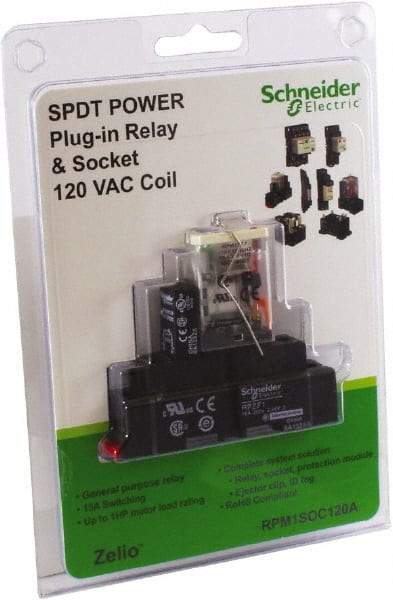 Schneider Electric - 1 hp, Electromechanical Plug-in General Purpose Relay - 15 Amp at 120 VAC, SPDT, 120 VAC - Caliber Tooling