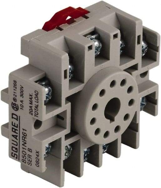 Square D - 11 Pins, 300 VAC, 10 Amp (CSA) and 15 Amp (UL), Octal Relay Socket - DIN Rail Mount, Panel Mount, 1 Tier, Screw Terminal - Caliber Tooling