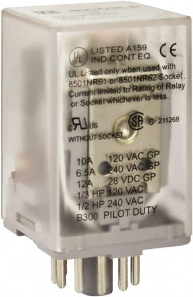 Square D - 8 Pins, 1 hp at 277 Volt & 1/3 hp at 120 Volt, 3 VA Power Rating, Octal Electromechanical Plug-in General Purpose Relay - 10 Amp at 250 VAC, DPDT, 24 VAC at 50/60 Hz, 34.9mm Wide x 50.3mm High x 35.4mm Deep - Caliber Tooling