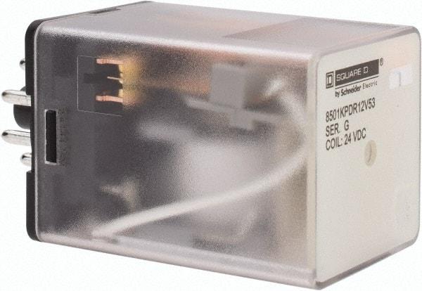 Square D - 8 Pins, 1 hp at 277 Volt & 1/3 hp at 120 Volt, 3 VA Power Rating, Octal Electromechanical Plug-in General Purpose Relay - 10 Amp at 250 VAC, DPDT, 24 VDC, 34.9mm Wide x 50.3mm High x 35.4mm Deep - Caliber Tooling