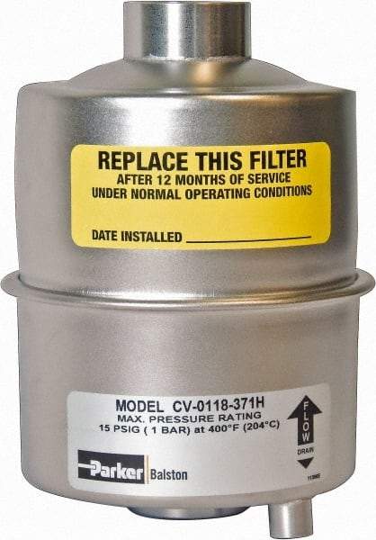 Parker - 1/2 NPT Air Compressor Inlet Filter - 3 CFM, 2.9" Diam x 4.4" High, Use with Welch Pump Models #1400, 1405, 8907 - Caliber Tooling