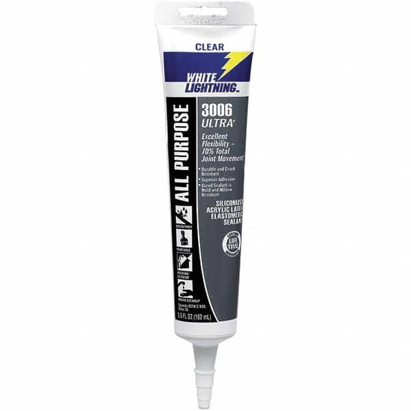 White Lightning - 5.5 oz Tube Clear Acrylic & Latex Sealant - -30 to 180°F Operating Temp, 45 min Tack Free Dry Time, 5 to 7 Days Full Cure Time - Caliber Tooling