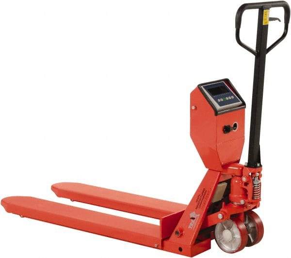 Vestil - 5,000 Lb Capacity, 7-1/2" Lift Scale Pallet Truck - 3" Min Lift Height, 48" Fork Length x 22-3/8" Fork Width, 22-1/2" Overall Width - Caliber Tooling