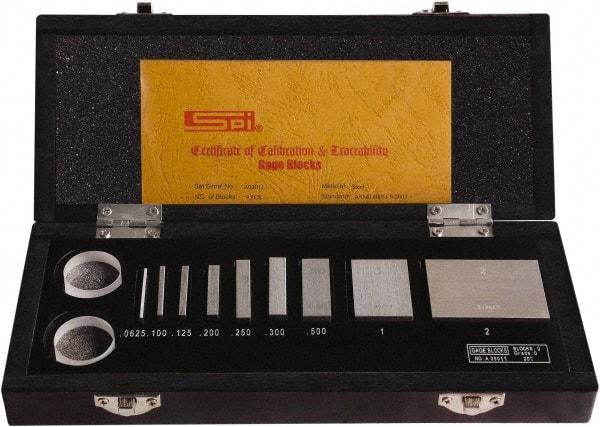 SPI - 9 Piece, 1/16 to 2", Grade 0, Steel Gage Block Set - Rectangular, 0.000008" Tolerance - Caliber Tooling