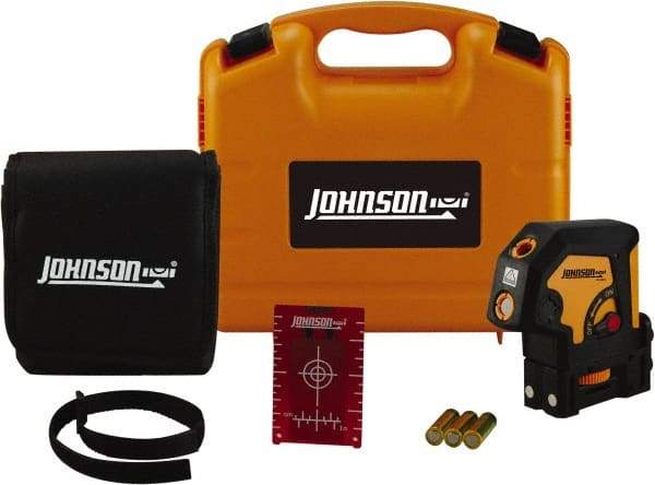 Johnson Level & Tool - 3 Beam 100' (Interior) Max Range Self Leveling Dot Laser Level - Red Beam, 1/8" at 50' Accuracy, 4-3/4" Long x 3" Wide x 4-3/4" High, Battery Included - Caliber Tooling