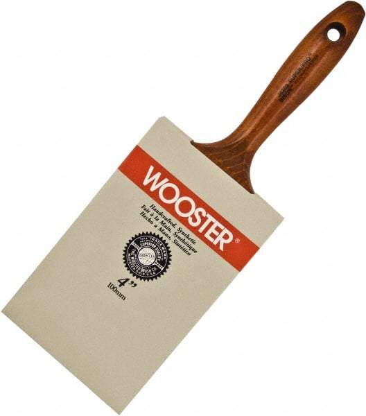 Wooster Brush - 4" Flat Nylon/Polyester Wall Brush - 4-3/16" Bristle Length, 6-1/2" Wood Beavertail Handle - Caliber Tooling