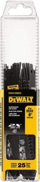 DeWALT - 6" Long x 1" Thick, High Speed Steel Reciprocating Saw Blade - Tapered Profile, 6 TPI, Toothed Edge, Universal Shank - Caliber Tooling