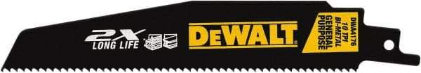 DeWALT - 6" Long x 1" Thick, High Speed Steel Reciprocating Saw Blade - Straight Profile, 10 TPI, Toothed Edge, Universal Shank - Caliber Tooling