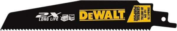 DeWALT - 6" Long x 1" Thick, High Speed Steel Reciprocating Saw Blade - Straight Profile, 10 TPI, Toothed Edge, Universal Shank - Caliber Tooling