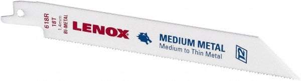 Lenox - 6" Long x 3/4" Thick, Bi-Metal Reciprocating Saw Blade - Straight Profile, 18 TPI, Toothed Edge - Caliber Tooling