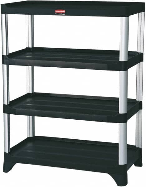 Rubbermaid - 46" High x 20" Wide x 35" Deep, 4 Shelf Structural Plastic Open Shelving - Black, 800 Lb Capacity - Caliber Tooling