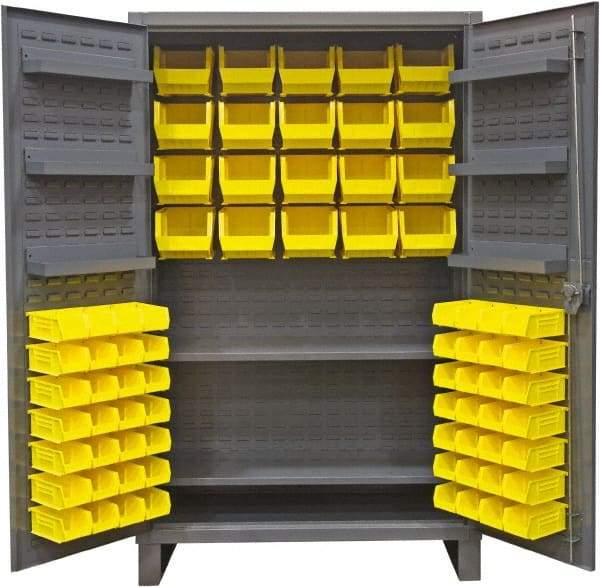 Durham - 2 Shelf 84 Bin Storage Cabinet - Steel, 48" Wide x 24" Deep x 78" High, Gray - Caliber Tooling