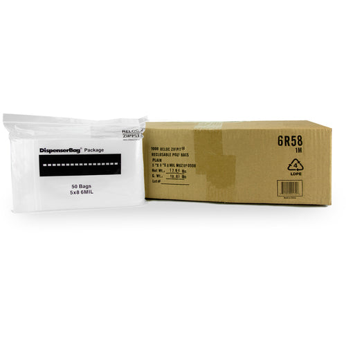 5″ × 8″ 6-MIL Clear Reloc Zippit Zipper Bags, Sold per Case of 1000 (20 boxes of 50 per case)