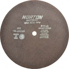 Norton - 10" 60 Grit Aluminum Oxide Cutoff Wheel - 0.06" Thick, 5/8" Arbor, 6,110 Max RPM, Use with Stationary Grinders - Caliber Tooling