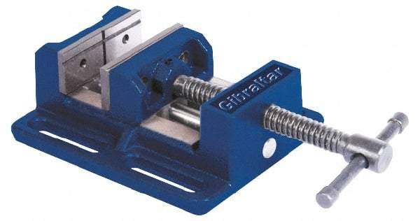 Gibraltar - 4" Jaw Opening Capacity x 1-1/2" Throat Depth, Horizontal Drill Press Vise - 4" Wide Jaw, Stationary Base, Standard Speed, 7-9/16" OAL x 2-7/8" Overall Height, Cast Iron - Caliber Tooling