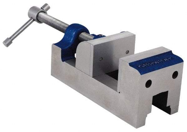 Gibraltar - 2-5/8" Jaw Opening Capacity x 1-1/2" Throat Depth, Horizontal Drill Press Vise - 2-7/16" Wide Jaw, Stationary Base, Standard Speed, 7-1/8" OAL, Cast Iron - Caliber Tooling