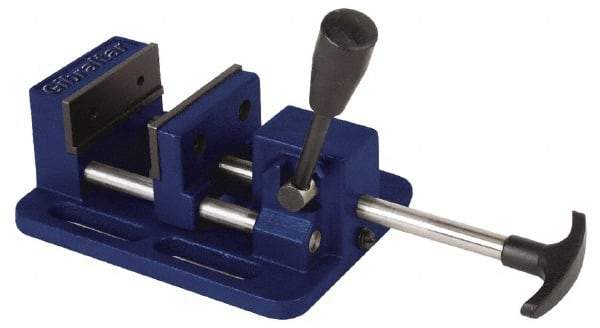 Gibraltar - 3" Jaw Opening Capacity x 1-1/16" Throat Depth, Horizontal Drill Press Vise - 3" Wide Jaw, Stationary Base, Standard Speed, 7-1/4" OAL x 2.975" Overall Height, Cast Iron - Caliber Tooling