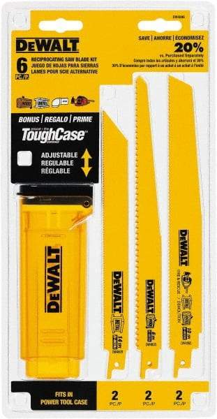 DeWALT - 6 Pieces, 8" to 9" Long x 0.04" Thickness, Bi-Metal Reciprocating Saw Blade Set - Straight Profile, 6 to 14 Teeth, Toothed Edge - Caliber Tooling