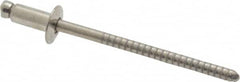 RivetKing - Dome Head Stainless Steel Open End Blind Rivet - Stainless Steel Mandrel, 0.063" to 1/8" Grip, 1/4" Head Diam, 0.129" to 0.133" Hole Diam, 0.275" Length Under Head, 1/8" Body Diam - Caliber Tooling