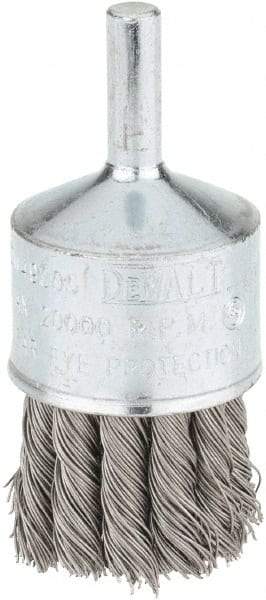 DeWALT - 1" Brush Diam, Knotted, End Brush - 1/4" Diam Steel Shank, 1/4" Pilot Diam, 20,000 Max RPM - Caliber Tooling