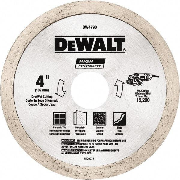 DeWALT - 4" Diam, 5/8 & 7/8" Arbor Hole Diam, Wet & Dry Cut Saw Blade - Diamond-Tipped, Standard Round Arbor - Caliber Tooling