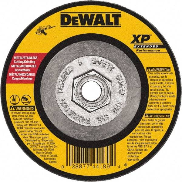 DeWALT - 24 Grit, 6" Wheel Diam, 1/4" Wheel Thickness, Type 27 Depressed Center Wheel - Zirconia Alumina, Resinoid Bond, 10,100 Max RPM, Compatible with Angle Grinder - Caliber Tooling