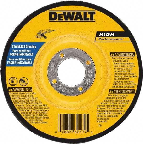 DeWALT - 30 Grit, 6" Wheel Diam, 1/4" Wheel Thickness, 7/8" Arbor Hole, Type 27 Depressed Center Wheel - Aluminum Oxide, 10,100 Max RPM, Compatible with Angle Grinder - Caliber Tooling