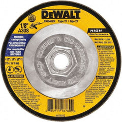 DeWALT - 30 Grit, 4-1/2" Wheel Diam, 1/8" Wheel Thickness, Type 27 Depressed Center Wheel - Aluminum Oxide, 13,300 Max RPM, Compatible with Angle Grinder - Caliber Tooling