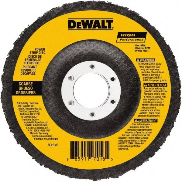 DeWALT - 100 Grit, 4-1/2" Disc Diam, 5/8-11 Center Hole, Type 27 Aluminum Oxide Flap Disc - 13,300 Max RPM, Fiberglass Backing, Arbor Attaching System, Non-Woven - Caliber Tooling