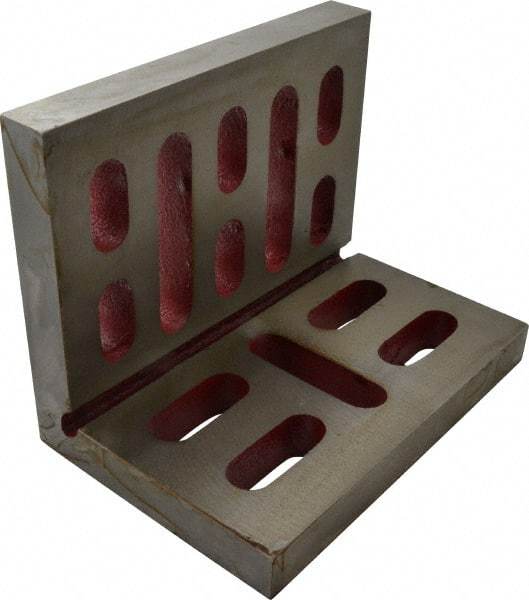 Suburban Tool - 9" Wide x 6" Deep x 7" High Cast Iron Machined Angle Plate - Standard Plate, Through-Slots on Surface, Open End, 15/16" Thick, Single Plate - Caliber Tooling