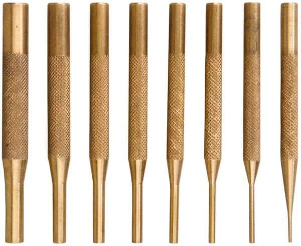 SPI - 8 Piece, 1/16 to 5/16", Pin Punch Set - Brass & Steel, Comes in Wooden Box - Caliber Tooling