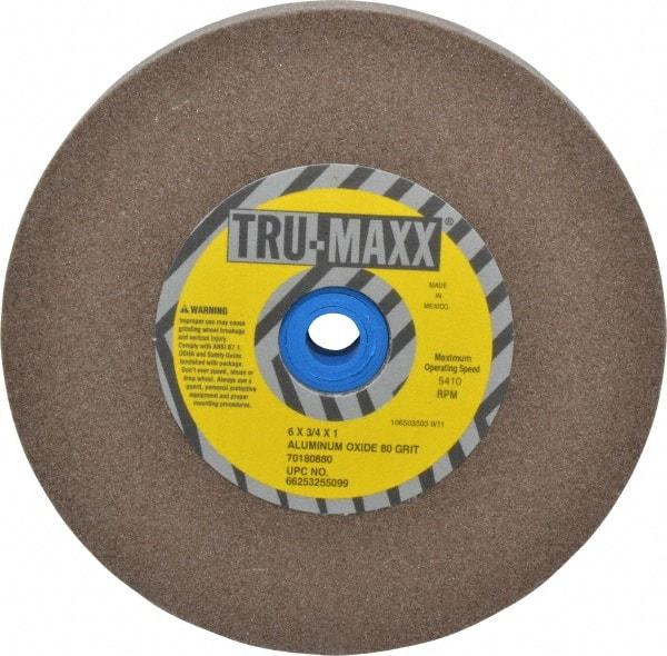 Tru-Maxx - 80 Grit Aluminum Oxide Bench & Pedestal Grinding Wheel - 6" Diam x 1" Hole x 3/4" Thick, 5410 Max RPM, O Hardness, Medium Grade , Vitrified Bond - Caliber Tooling