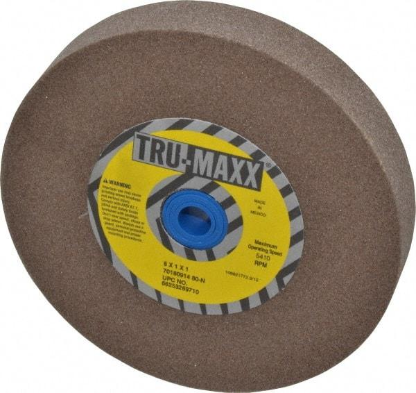 Tru-Maxx - 80 Grit Aluminum Oxide Bench & Pedestal Grinding Wheel - 6" Diam x 1" Hole x 1" Thick, 5410 Max RPM, O Hardness, Medium Grade , Vitrified Bond - Caliber Tooling