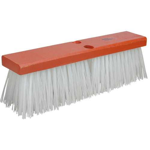 16″ Street Broom, 4″ Trim Length, White Polypropylene Fill, Orange Block - Caliber Tooling