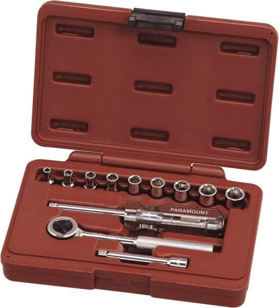 Paramount - 12 Piece 1/4" Drive Chrome Vanadium Finish Deep Well Socket Set - 6 Points, 4mm to 12mm Range, Metric Measurement Standard - Caliber Tooling