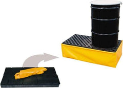 UltraTech - 11 Gal Sump, 3,000 Lb Capacity, 2 Drum, Polyethylene Spill Deck or Pallet - 48" Long x 24" Wide x 2-1/2" High, Yellow and Black, Low Profile, Inline Drum Configuration - Caliber Tooling